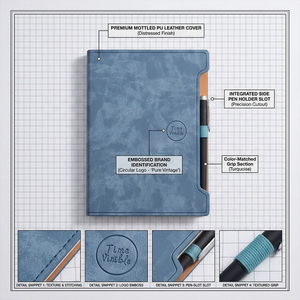 PU Leather Fabric Customized Cover Design Material High Quality A5 Notebook with Pen Holder Bookmark Sewing Bind Binding - Product Image 3
