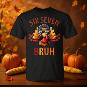 Six Seven Turkey Thanksgiving Meme T-shirt a maniche corte per adulti, girocollo unisex, stampa digitale - Product Image 3