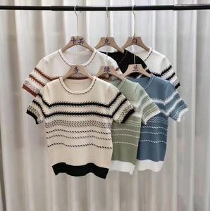 Nuovo stile coreano t-shirt lavorata a righe da donna manica corta girocollo maglieria estiva Pullover da ragazza maglione Casual top maglieria - Product Image 3