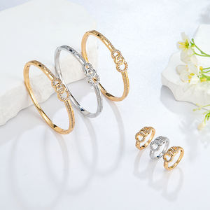 Stile Dubai Saudi 24K oro placcato zircone disegno geometrico da donna anello moda rame Set regalo per festa - Product Image 4