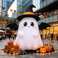 Décoration Gonflable Lumineuse LED Fantôme d'Halloween Orange Résistante au Soleil et à l'Eau en Tissu Oxford pour Jardin Extérieur et Fêtes