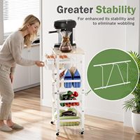 Chariot de rangement pour légumes à roulettes avec paniers extractibles, organisateur de fruits et légumes à 4 niveaux pour cuisine, chariot avec plateau en bois et roues