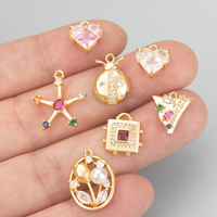 MF19 Lot de 6 pièces en gros, accessoires de bijoux faits à la main en cuivre plaqué or rhodié 18 carats avec zircons, pour la fabrication de pendentifs et de colliers DIY