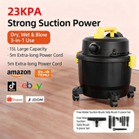 Aspirateur Commercial Humide/Sec 23KPA, Réservoir 15L, Souffleur 3-en-1, Kit de Nettoyage 9 Pièces pour Tapis, Atelier, Garage et Sols