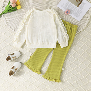 Exquisite Two-Piece Set for Girls 4-7 Years Old Autumn <b>Flower</b> Embroidery Ruffle Top Elegant Flared Pants Bow Cute for Children - Product Image 6