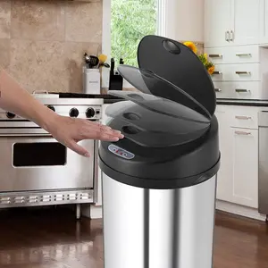 Round Automatic Stainless Steel Trash Bin Waste Bin Sensor Bin