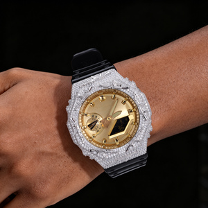 Boîtier de montre AK Gun Watch Bezel VVS Moissanite 2 tons, compatible testeur de diamant, pour GA2100, style Buss Down Bling, pièces de montre DIY, vente en gros usine - Product Image 5