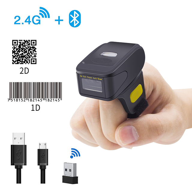 Mini  2.4G Ring Barcode Scanner Wireless Android Tablet Small Finger Qr Code Reader
