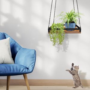 Support de jardinière suspendu en bois de 16 ''avec cadre en métal et étagère de jardinière de plafond à chaîne pour plantes d'intérieur - Product Image 2