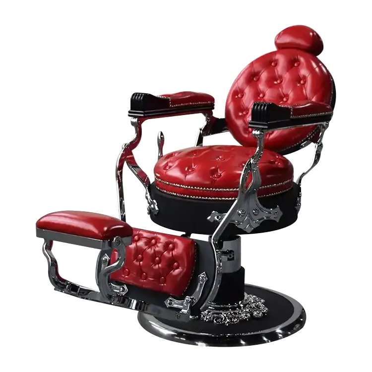 Barbershop kursi cukur kulit merah Retro, kursi mencukur mewah malas Putar untuk salon