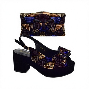 Inmyshop Bridal Shoes & Bag <b>Set</b> PU Upper Summer Elegant Design <b>Wedge</b> Heel Stone Detail - Product Image 2