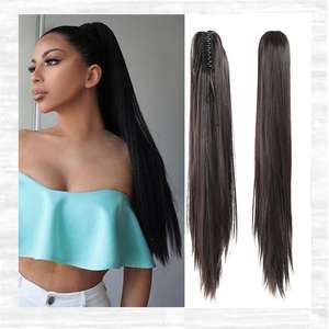 Perruque queue de cheval longue et droite, noir naturel, brun foncé, extension de cheveux en fil résistant à la chaleur avec clip, pour femmes, style jeune et élégant - Product Image 1