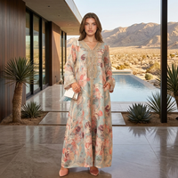 Abaya longue brodée en polyester pour femme, style décontracté, coupe ample, longueur ras du sol, idéale pour les mariages et les fêtes, anti-statique, Aïd