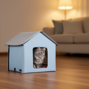 Casa Plegable Azul para Gatos con Almohadilla Térmica, Refugio para Mascotas de Tela Oxford para Gatos de Interior, Diseño Tipo Casa de Tamaño Pequeño con Cierre de Cremallera - Product Image 2