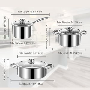 Ensemble de 6 casseroles et faitouts modernes en acier inoxydable avec poignées, compatibles gaz et induction - Product Image 2