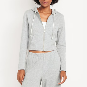 Felpa Corta da Donna Personalizzata in Velluto Felpato, Traspirante, con Zip Intera e Cappuccio con Coulisse, Giacca Casual Sportiva - Product Image 6