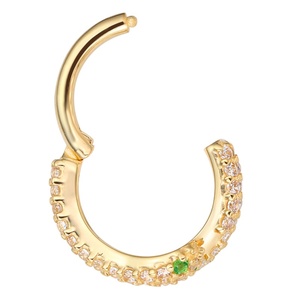 Histoires de piercing Bague segment à charnière en forme de serpent en or massif 14 carats avec bijoux de piercing en zircon cubique vert - Product Image 4