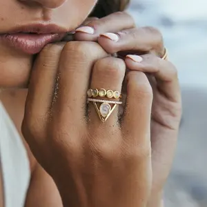Groothandel Mode Ringen 2023 Boho 925 Sterling Zilveren Diamant Pave Driehoek Opaal Maansteen Edelsteen Ring