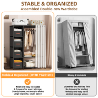 Armoire portable avec 4 tiroirs, organisateur de vêtements en tissu à 2 colonnes, porte-vêtements en tube d'acier de 16 mm avec rideau anti-poussière