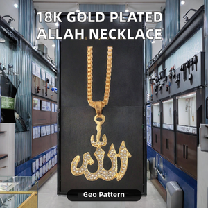 <span class=keywords><strong>Collana</strong></span> con Pendente Allah in Zircone Geometrico Placcato <span class=keywords><strong>Oro</strong></span> 18K, Nuovo Design con Catena a Maglie per Uomo e Donna Musulmani, Regalo - Product Image 2