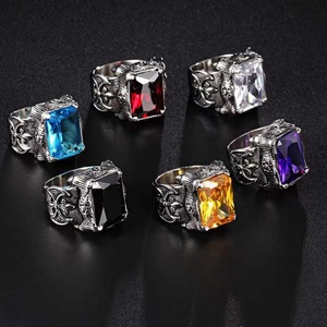 Bague en Acier Inoxydable Plaqué Or 18K Style Punk Chrétien avec Pierres Précieuses Rouges, Blanches, Violettes, Vertes et Noires pour Hommes - Product Image 2