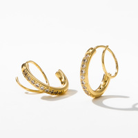 Pendientes de Aro en Espiral YF3632, Joyería Antideslustre de Acero Inoxidable, Chapados en Oro de 18k, con Zirconia, Diseño de Doble Hélice