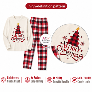 Ensemble de pyjamas de Noël personnalisés à carreaux <span class=keywords><strong>pour</strong></span> la famille, en polyester, vêtements de nuit <span class=keywords><strong>pour</strong></span> hommes, femmes et enfants, vêtements de détente, dropshipping POD - Product Image 2