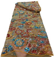 Tissu à paillettes perlées européennes et américaines colorées, dentelle française en tissu de broderie à paillettes