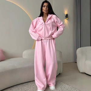 Conjunto Deportivo de Otoño-Invierno C8641 con Logotipo Personalizado para <span class=keywords><strong>Mujer</strong></span>, <span class=keywords><strong>Sudadera</strong></span> con <span class=keywords><strong>Cremallera</strong></span> y Pantalones Deportivos de Algodón, Dos Piezas - Product Image 2
