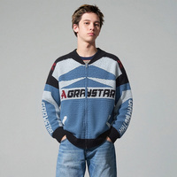 Maßgefertigte Herren Vintage Rennjacke Reißverschluss Strickjacke Motorrad Grafik Trackcoat Lässiger Winter Atmungsaktiver Cardigan