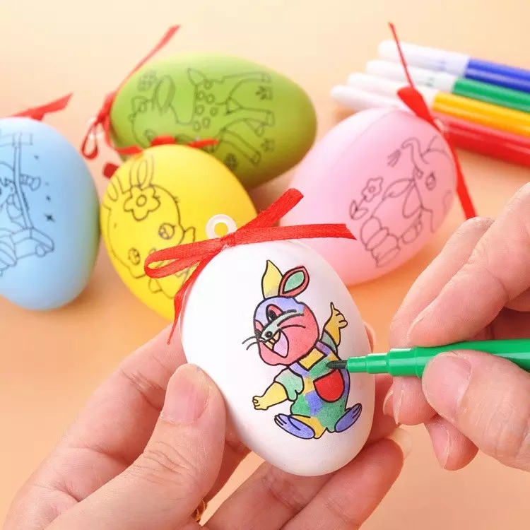 Giocattoli per bambini colori assortiti Kit di uova di pasqua in plastica per pittura di cartoni animati fai da te per forniture per la decorazione della festa di pasqua