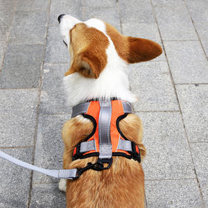 高級調節可能なナイロンペットハーネスソフトパッド入りエスケーププルーフプルベスト反射ハンドル無料サンプル犬用ハーネスリーシュコンボ - Product Image 4