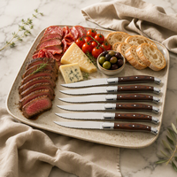 Ensemble de 6 couteaux à steak Laguiole, lame en acier inoxydable dentelée, manche en bois de Pakka, couteau de bistrot français pour restaurant