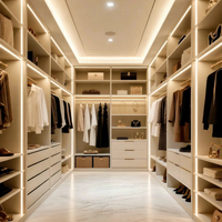Armoire ouverte de style minimaliste italien moderne avec porte en verre, éclairage d'ambiance LED, 5 tiroirs pour appartements, chambres et dressing