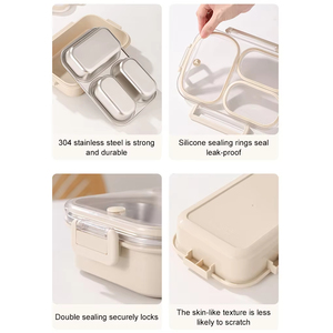 Portable 304 Stainless Steel Bento Lunch Box Microwave-Sealed 4/5 Compartment Food <strong>Container</strong> Set <strong>Plastic</strong> <strong>Lid</strong> for Kids Students - Product Image 6
