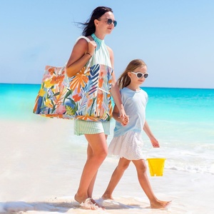 Custom Tropical Flower Waterproof Durable Zipper Pocket <b>Large</b> Capacity <b>Beach</b> Hand <b>Bag</b> With Rope Handles - Product Image 6