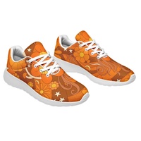 Chaussures de course d'été personnalisées en gros, motif floral rétro orange étoile et lune, baskets de sport respirantes en maille avec logo imprimé