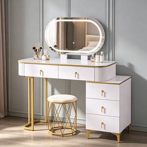 Modern Makeup <b>Vanity</b> With Lighted Mirror Storage Drawers Bedroom Dressing <b>Table</b> With Stool - Product Image 4