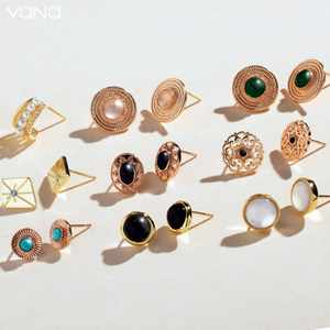 VANAマルチスタイルファインハワイアンジュエリー14Kゴールドプレート925スターリングシルバークラシックビンテージファッションジルコンスタッドイヤリングジュエリー - Product Image 1