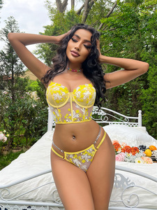 ZZYUP 632 <span class=keywords><strong>Bustier</strong></span> Corset en Dentelle Jaune Lingerie Sexy Vente en Gros en Petite Quantité Jarretière Ceinture Gaine Amincissante T-Back - Product Image 4