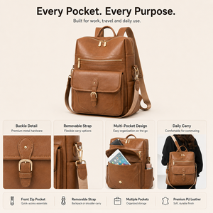 Custom Logo <strong>Black</strong> PU <strong>Leather</strong> <strong>Women</strong> Backpack Multi-pocket Large Capacity Travel Bag Fashion Ladies School <strong>Rucksack</strong> Wholesale OEM - Product Image 2