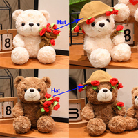 Superzachte knuffelbeer met rozenhoed en roosbloem, 'I LOVE YOU' pluche teddybeer voor Valentijnsdag