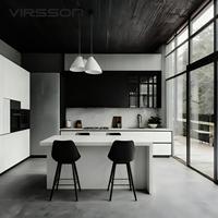 Armoires de cuisine modernes modulaires noires brillantes avec panneaux en mélamine pour appartement