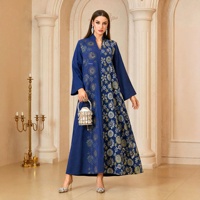 Robe Kaftan Abaya brodée pour femmes, imprimé floral, manches longues, polyester, strass, robe longue élégante pour femmes musulmanes