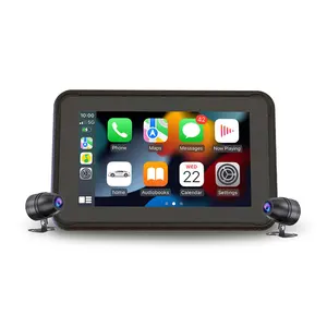 5-Inch impermeável motocicleta sistema de navegação GPS com Iphone CarPlay sem fio e Android Auto duas câmeras para a motocicleta DVR