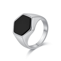 Joyería de moda personalizada para hombre, acero inoxidable, chapado en oro de 18 quilates, sello hexagonal negro, fiesta, uso diario, regalo, anillo de dedo