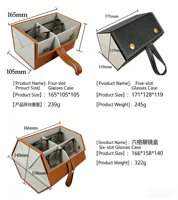 Étui de rangement pliable en cuir PU pour 6 paires de lunettes et de lunettes de soleil avec logo personnalisé et options de couleur personnalisées