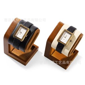 Wooden Watch Stand <b>Desktop</b> Display Rack Rectangle Shape Brown Simple Style Single Layer Watch <b>Shelf</b> - Product Image 1