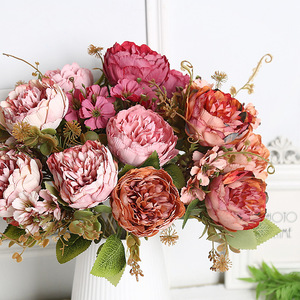 Fleurs de pivoine artificielles Lichao, bouquet de fleurs en soie à 4 têtes, grand format, pour la décoration de la maison et des mariages - Product Image 1