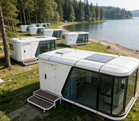 Capsule spatiale habitable préfabriquée, mini-maison de luxe, pod de glamping, hôtel-resort, entièrement décorée, moderne, modulaire, pour l'extérieur